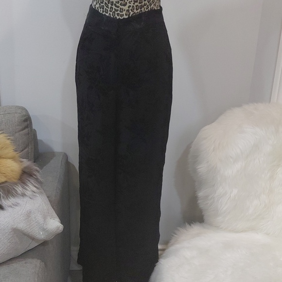 Zara Black Floral Jacquard Wide-Leg Pants - Picture 3 of 8